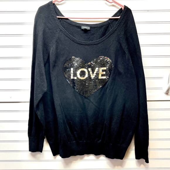 Torrid Crewneck Cotton Sweater with Heart Sequence LOVE Graphic on Front Size 2 - Picture 1 of 12